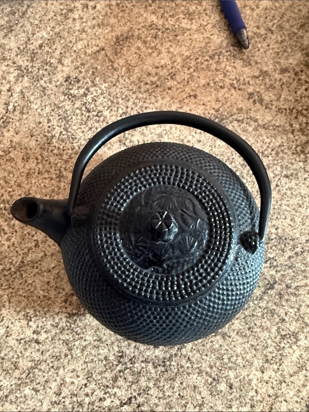 Black Cast Iron Teapot with Textured Finish